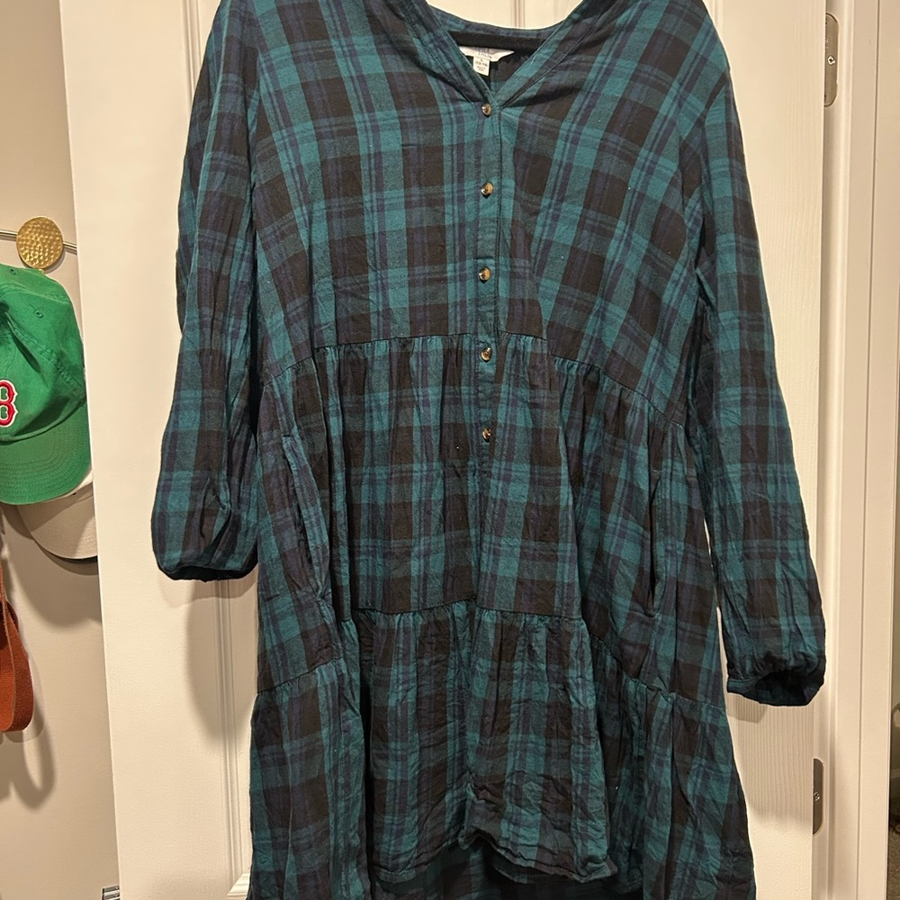 Time and Tru Teal and Black Plaid Dress